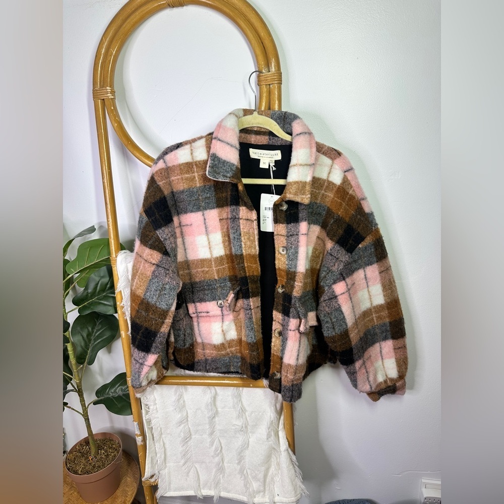 NWT Saltwater Luxe Pink and Brown Plaid Cropped Jacket sz M - Picture 4 of 7
